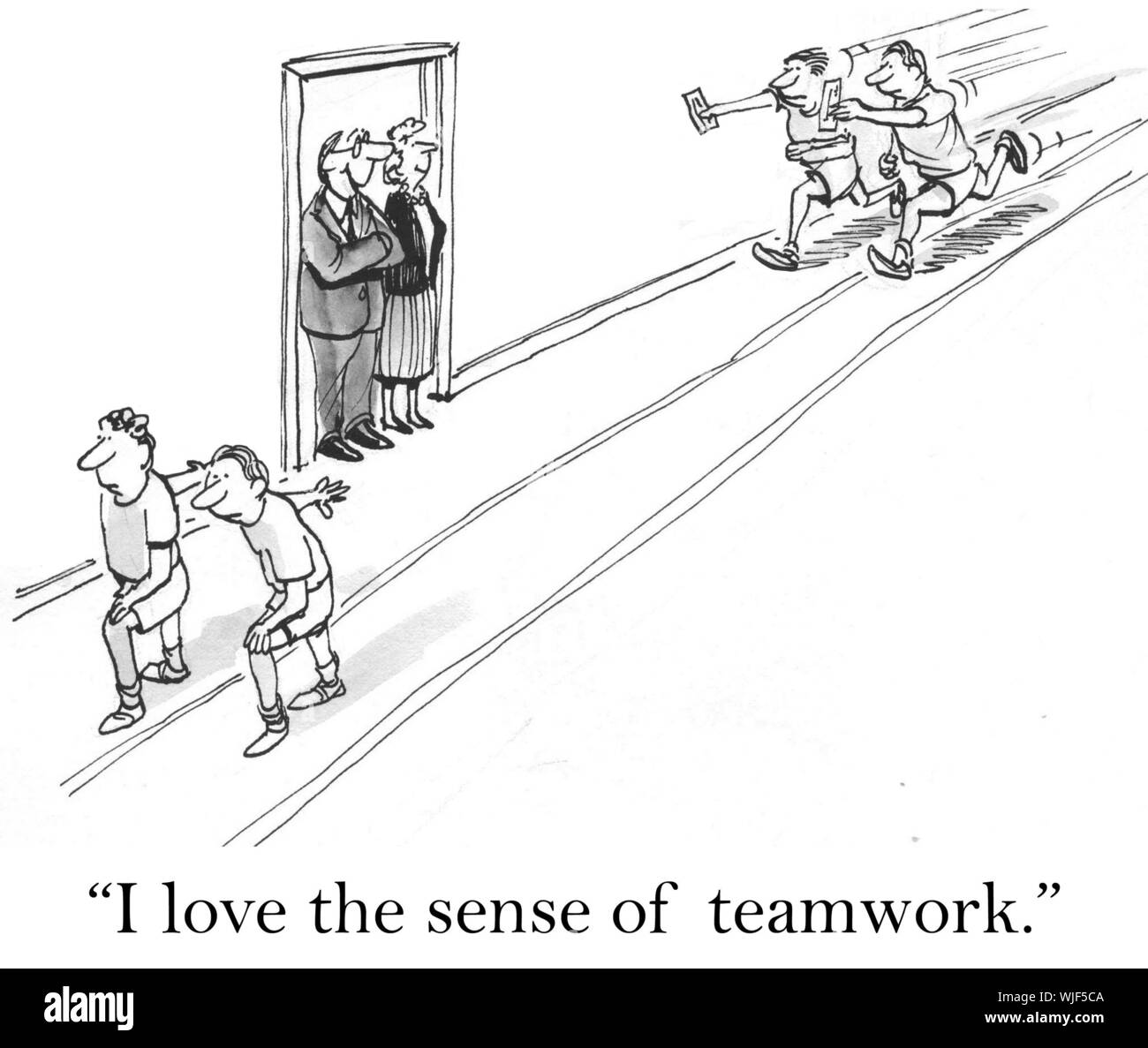 'I love the sense of teamwork.' in relay Stock Photo