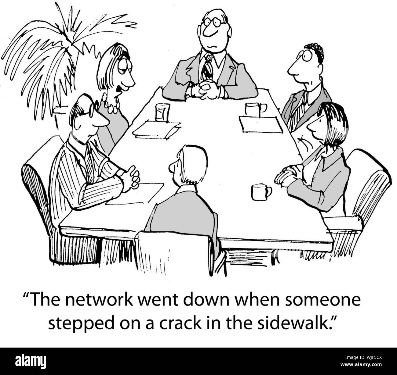 "The network went down when someone stepped on a crack in the sidewalk." Stock Photo