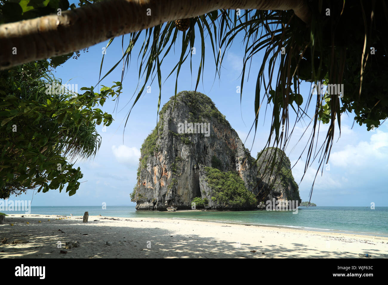 The giant limestone rock at Phranang Beach, Railay peninsula. Krabi, Thailand Stock Photo