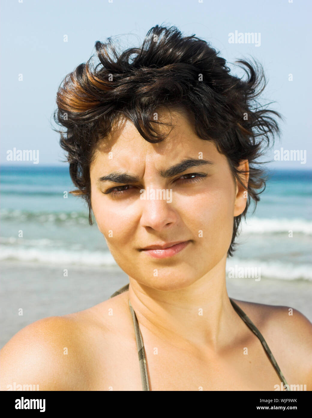 Outdoor Portrait Of A Woman On The Beach Stock Photo Alamy