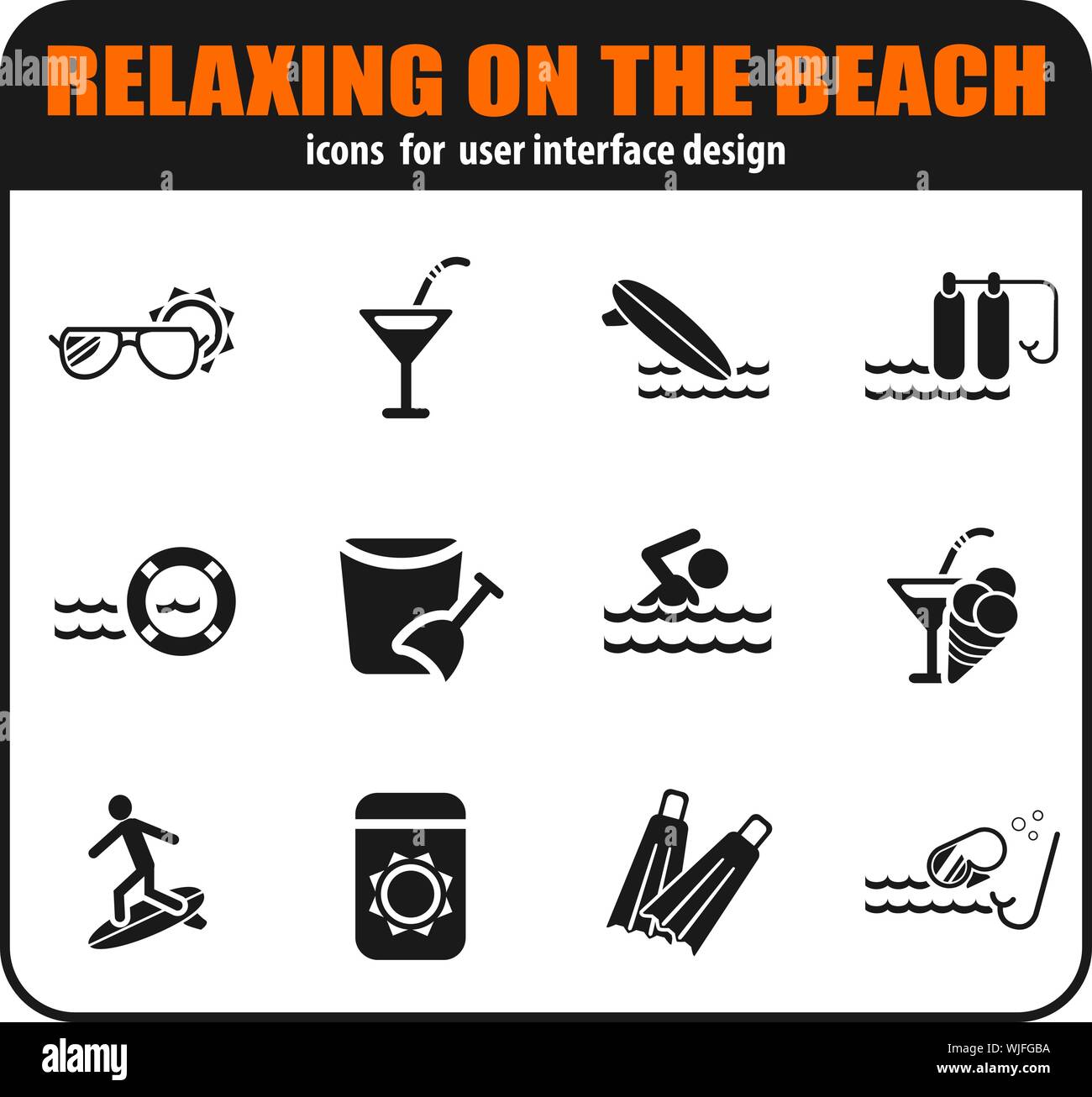 relaxing on the beach icon set Stock Vector