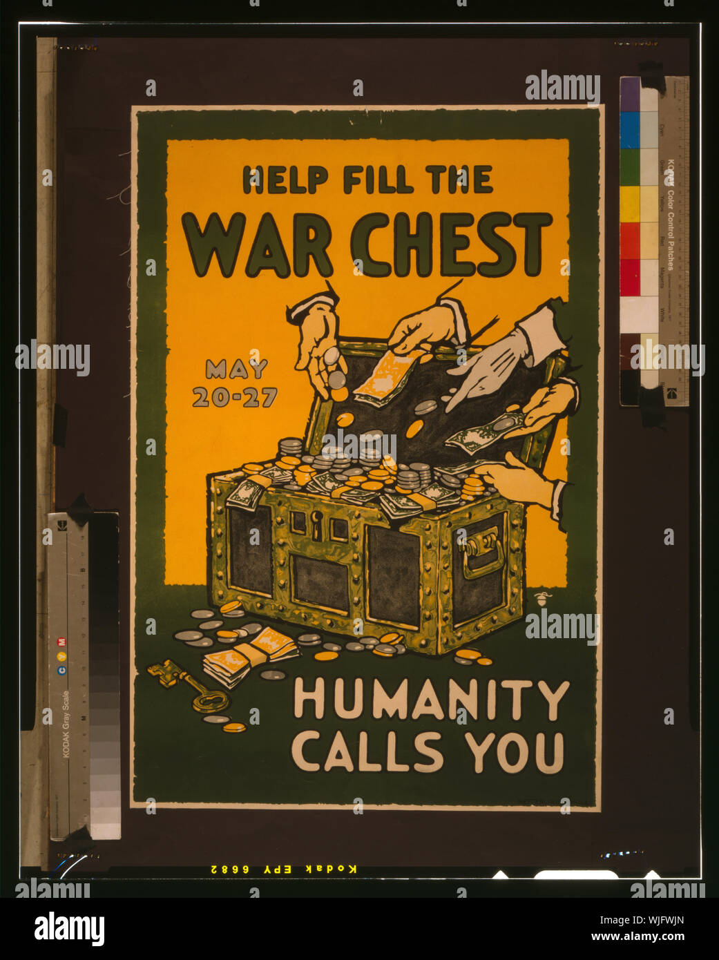 Help fill the war chest Abstract Poster showing hands casting money