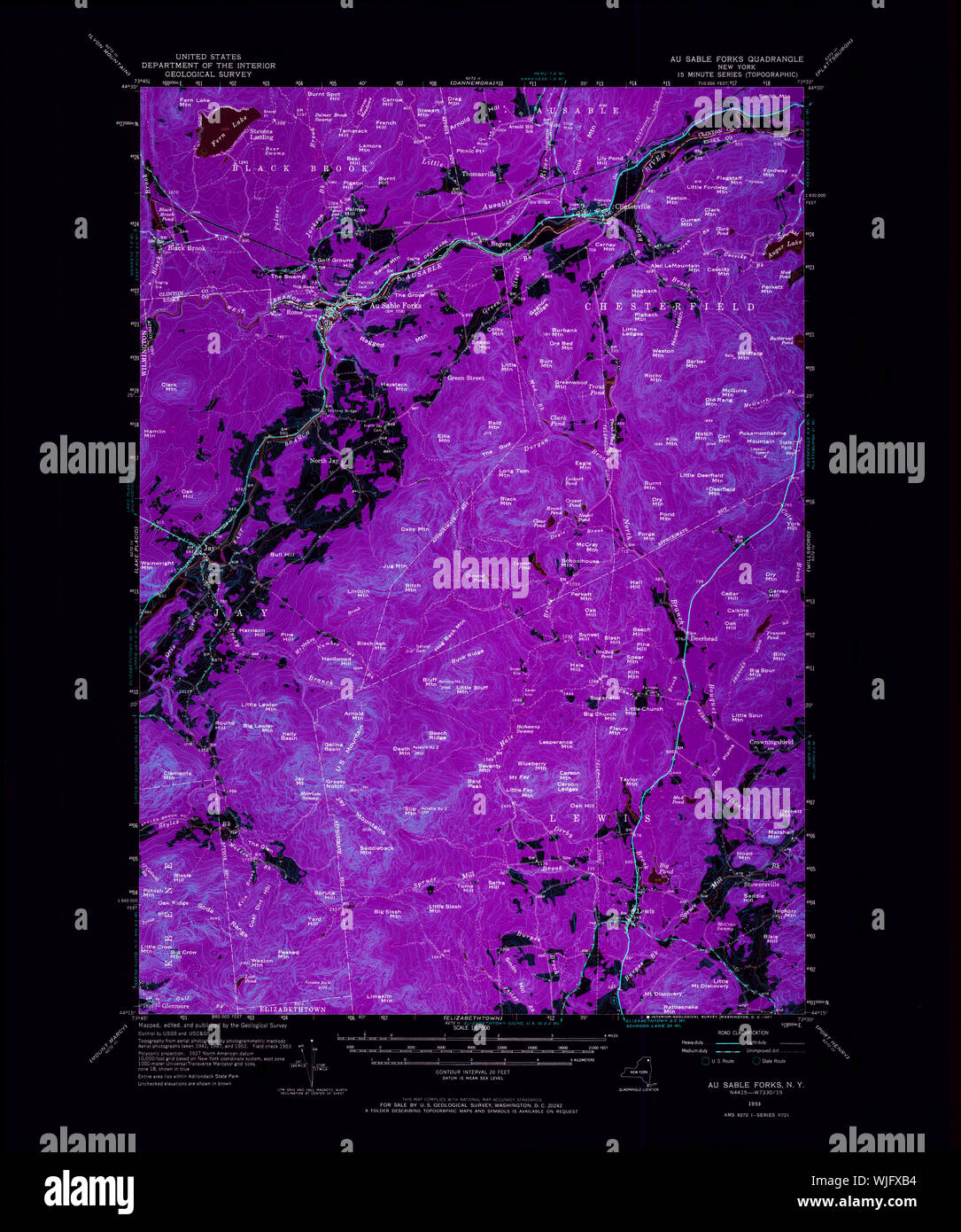 New York NY Au Sable Forks 136726 1953 62500 Inverted Restoration Stock