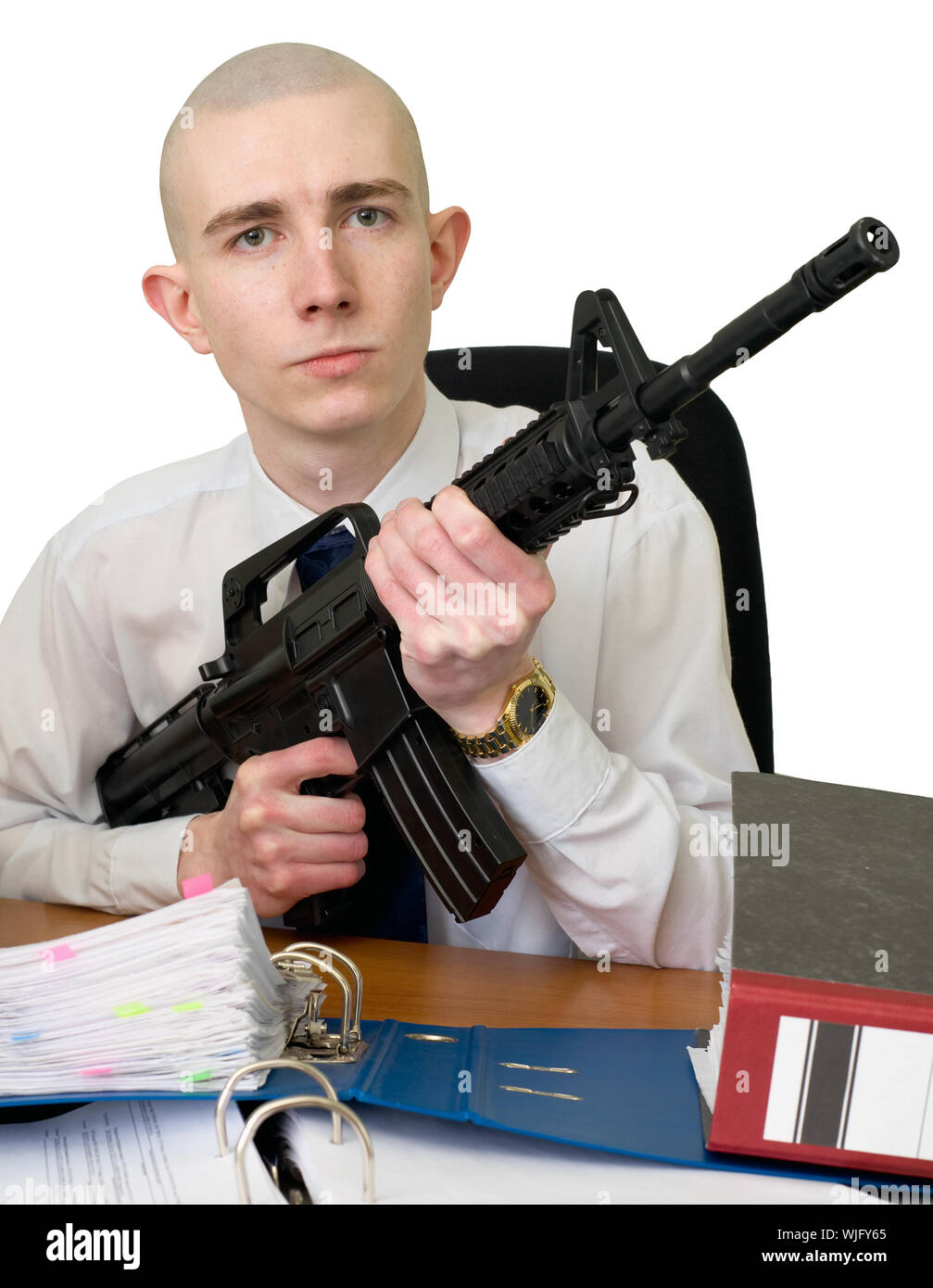 The chief accountant with a rifle in hands Stock Photo Alamy