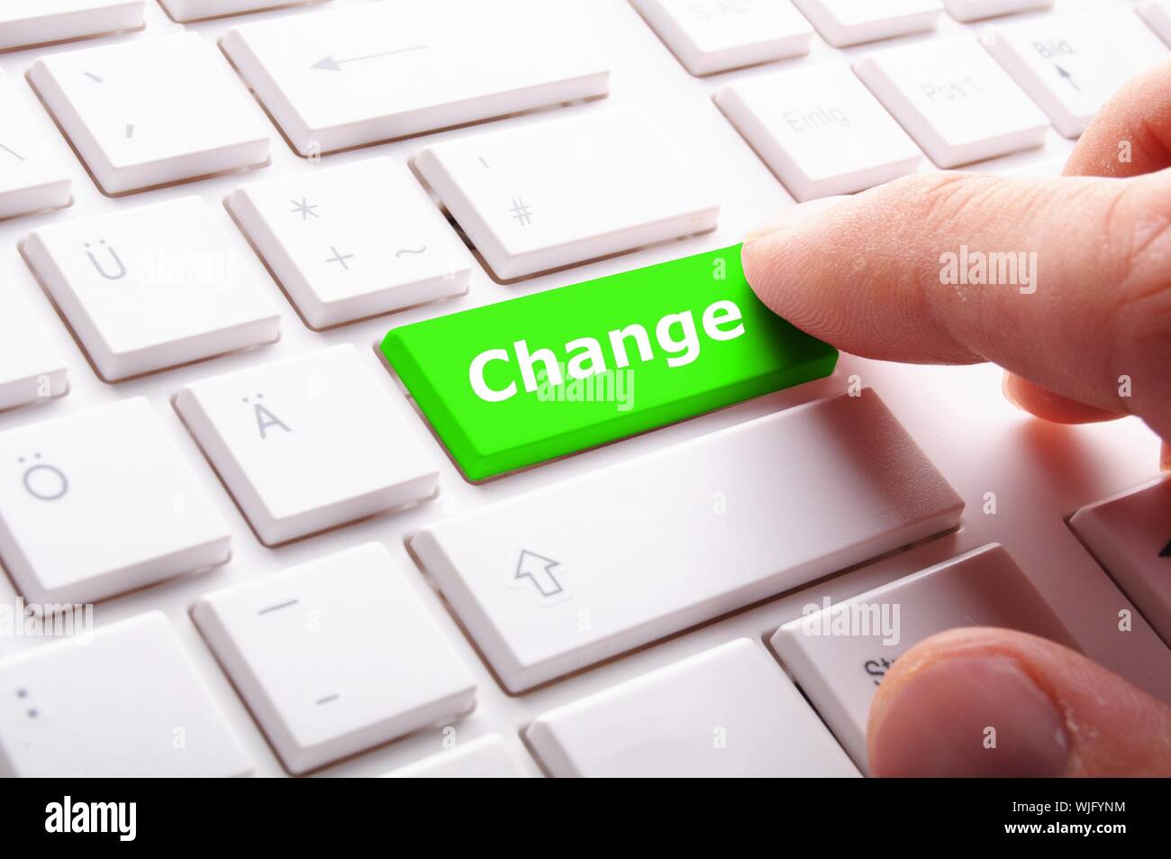 change concept with key on keyboard showing business success Stock ...