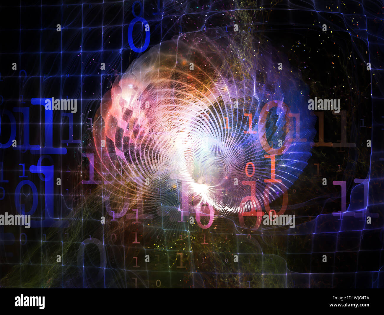 Number in Space series. Graphic composition of numbers, fractal textures and lights to serve as