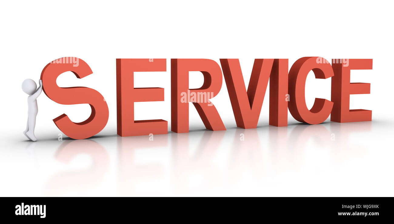 3d person is raising the first letter of SERVICE word Stock Photo - Alamy