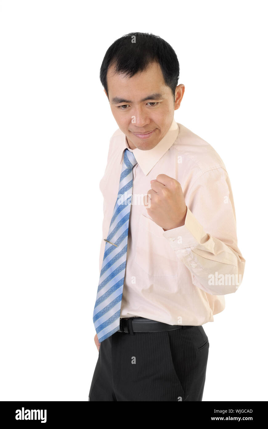 Exciting business man, closeup portrait against on white Stock Photo ...