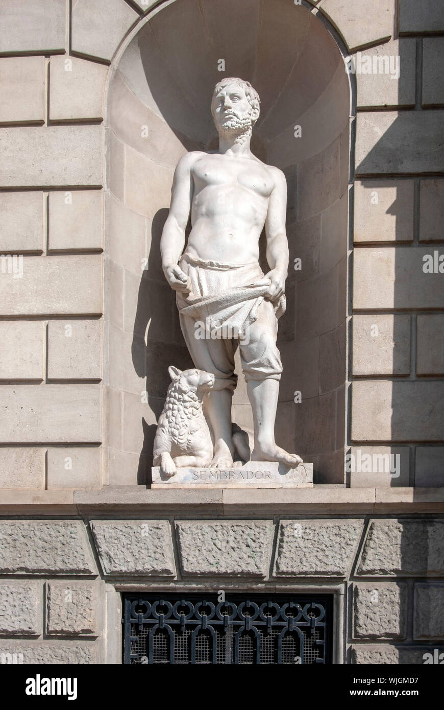 Magnificent Crarved White Marble Statue Male Sower of Seed with Sheep