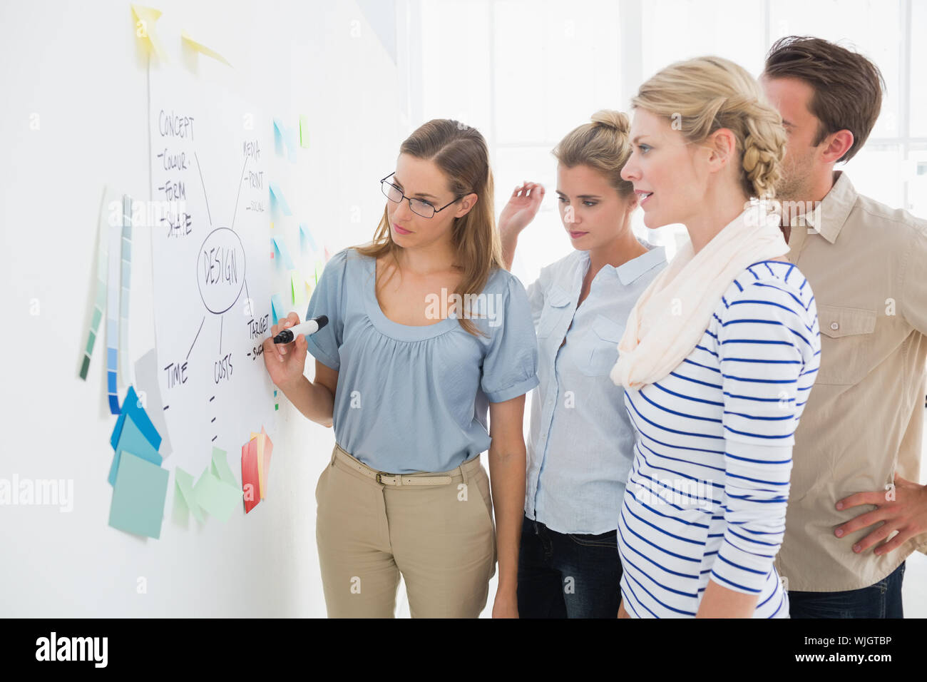 Discussion Artist Group of artists in discussion in front of whiteboard at office Stock ...