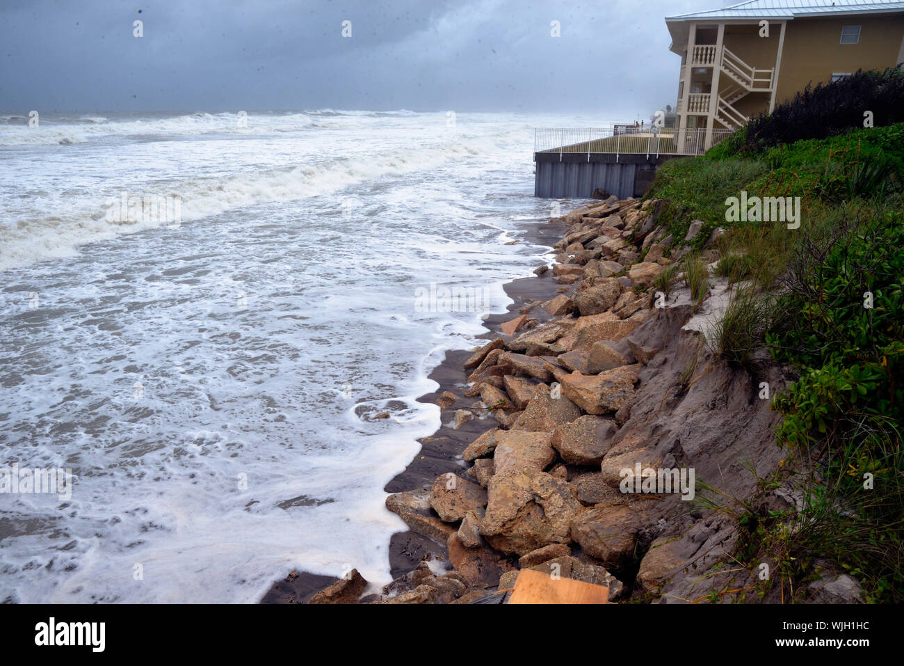 Indialantic. Florida. USA. September 3, 2019 As hurricane Dorian moves slowly north after devastation the Bahamas the east coast of Florida prepares. Numerous businesses have been shuttered and few stores remain open. Beach erosion and high tides has closed the beaches. Power companys are staging equipment in the effective area. Photo Credit Julian Leek / Alamy Live News Stock Photo