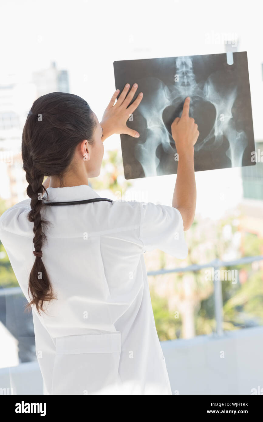 Rear view of a female doctor examining xray in the medical office Stock Photo Alamy