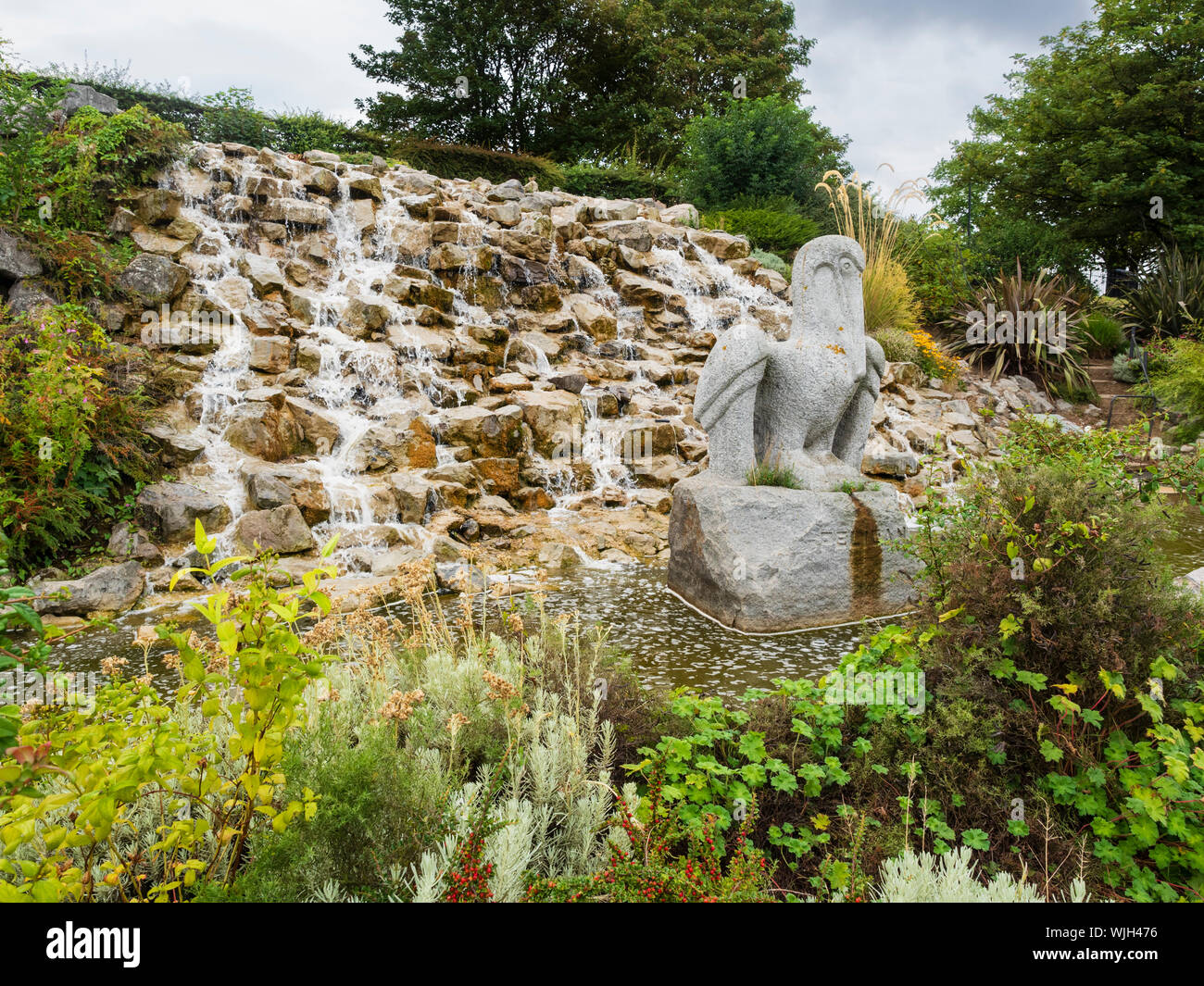 Pelican statue and waterfall on the seafront at Cleethorpes, the North East Lincolnshire resort Stock Photo