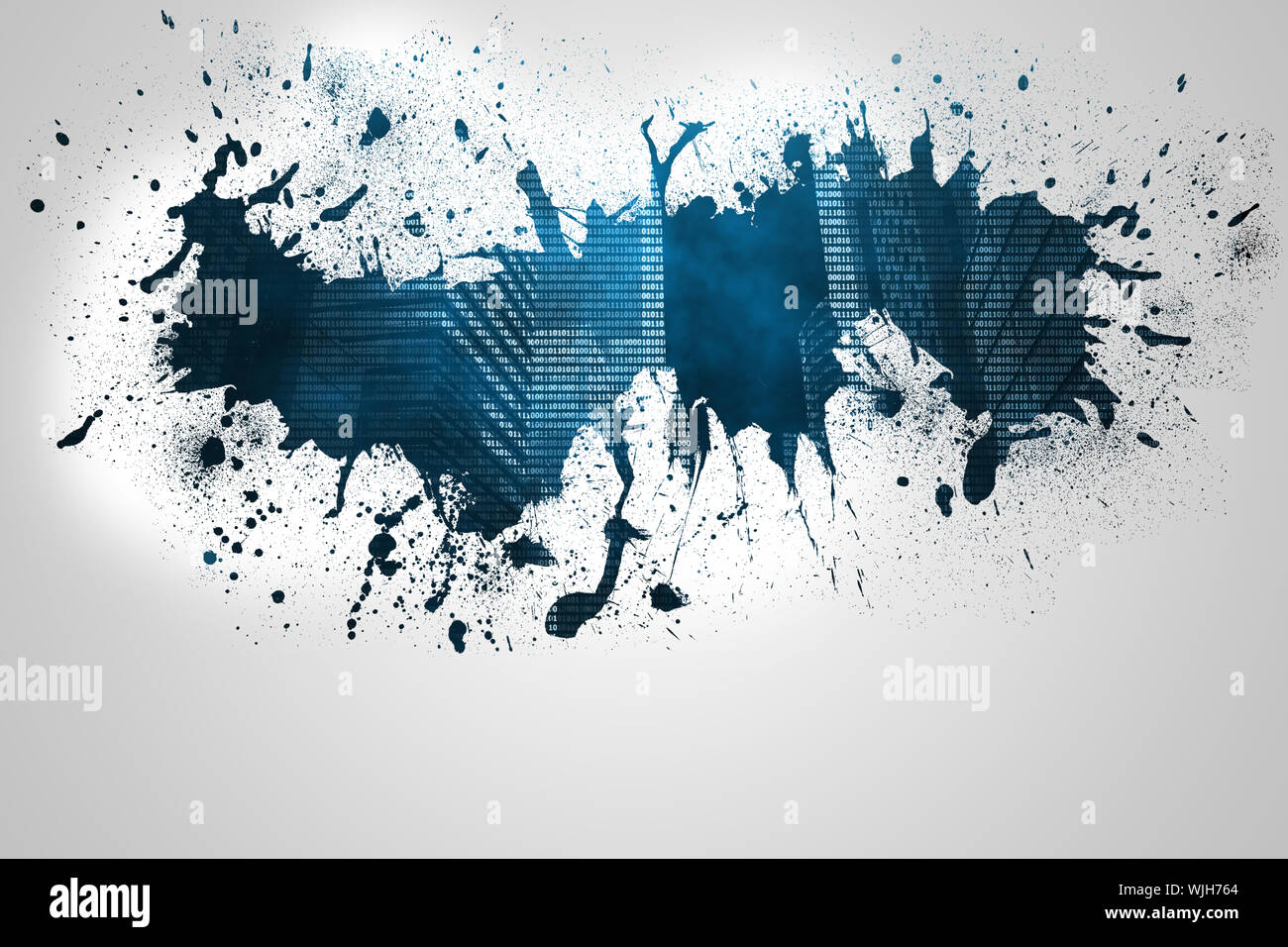 Splash on wall revealing digital city Stock Photo