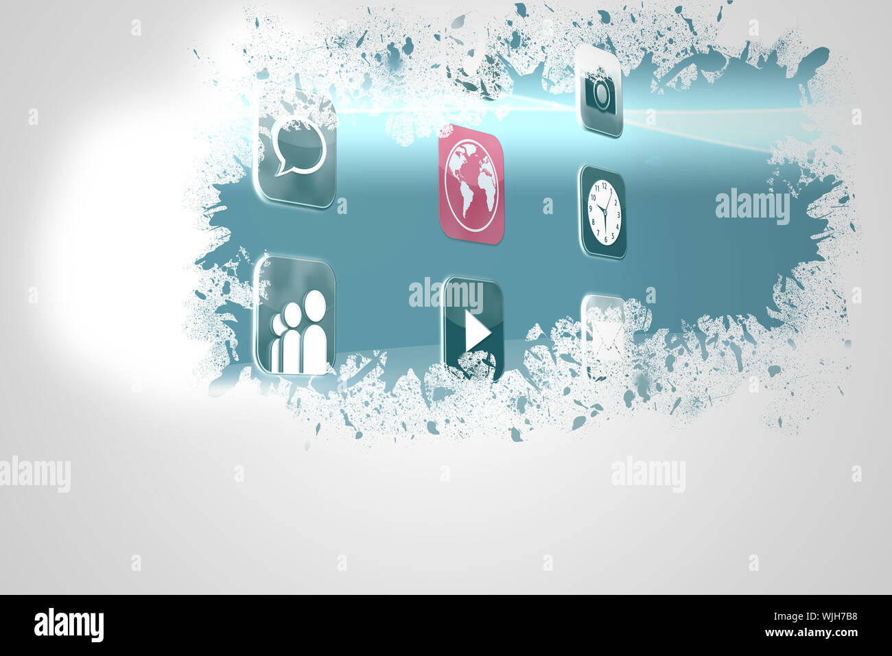 Splash on wall revealing computer applications Stock Photo