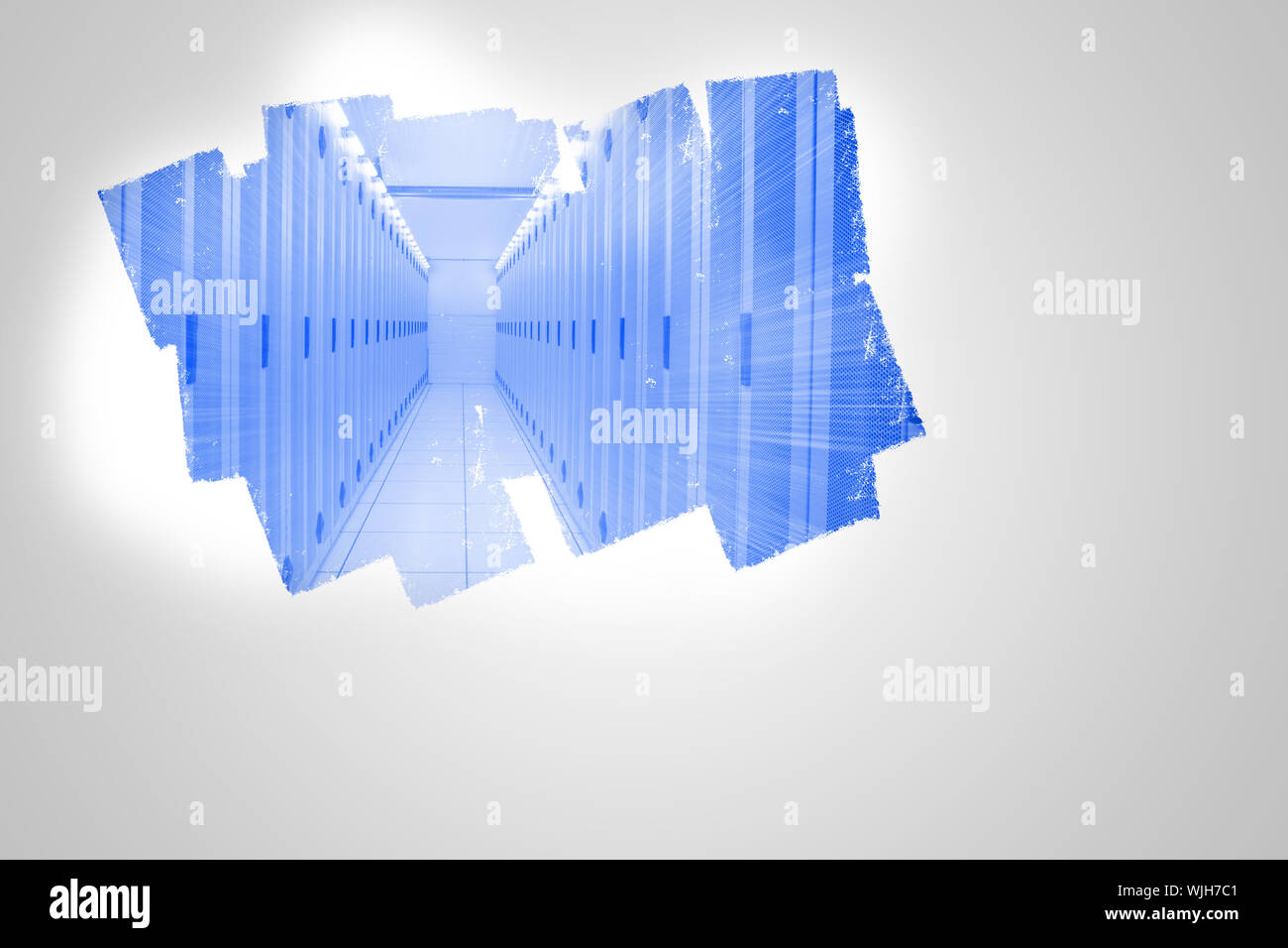 Display on wall showing server hall Stock Photo