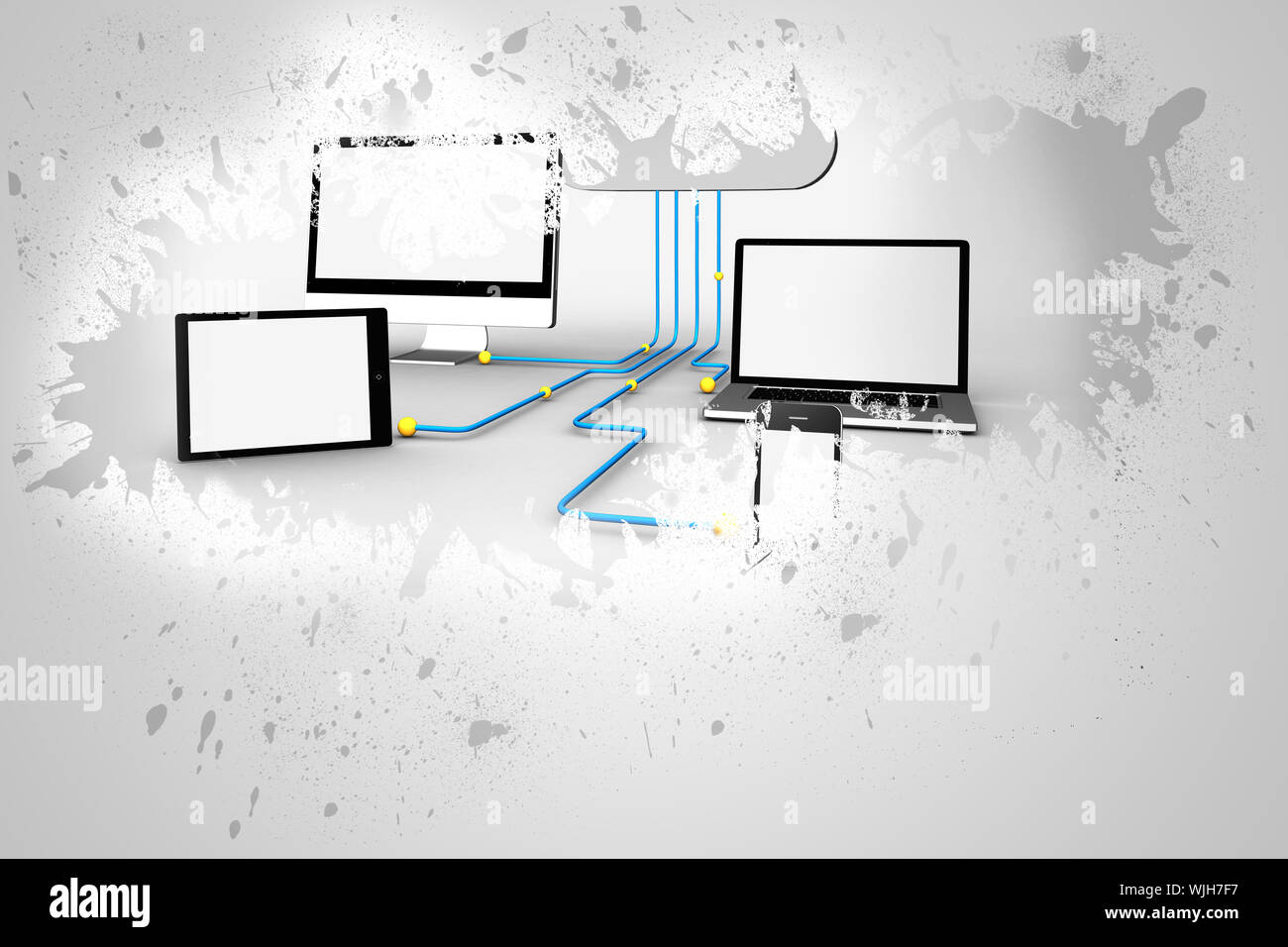 Splash on wall revealing file transfer graphic Stock Photo