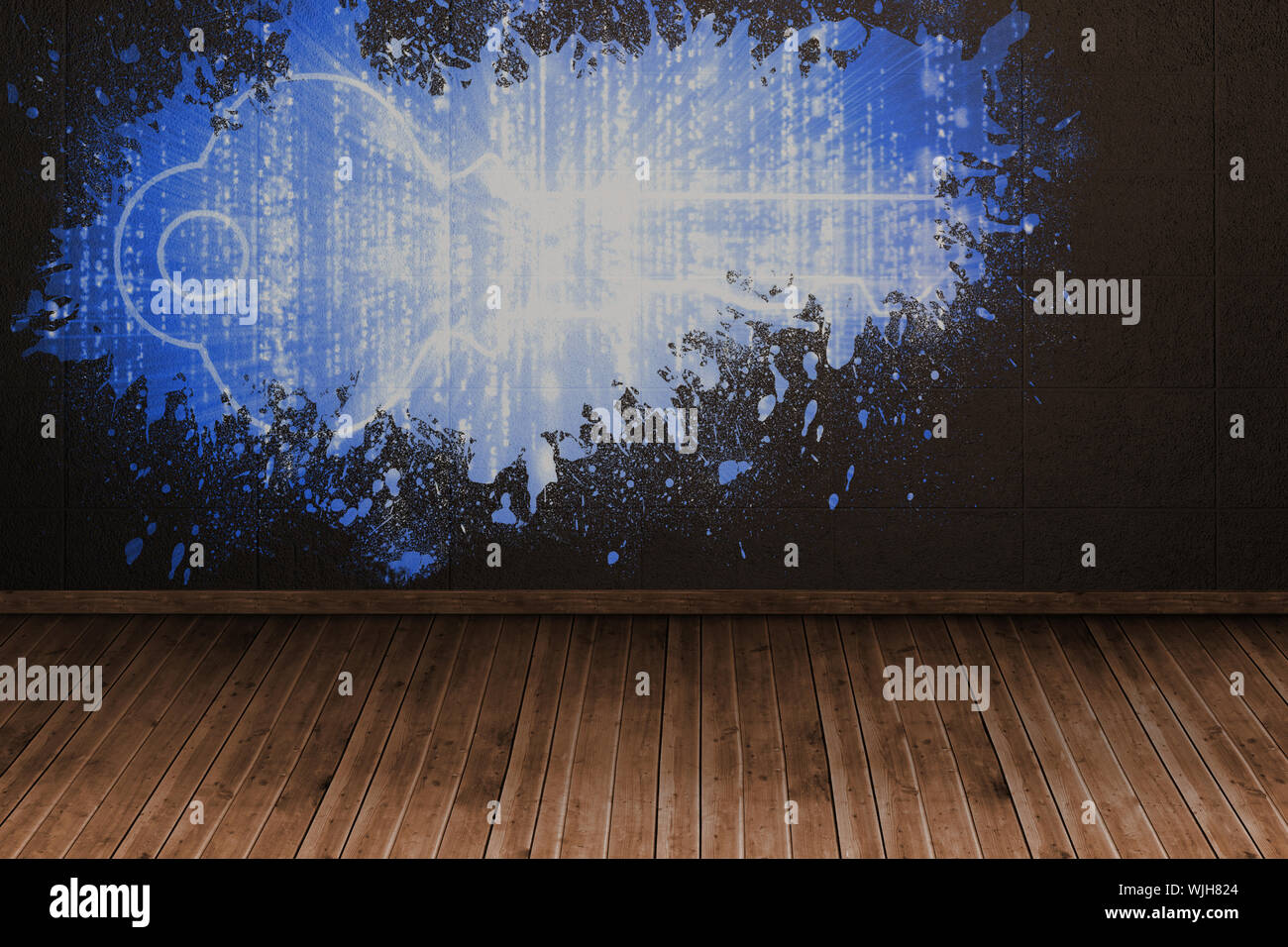 Splash on wall revealing digital key Stock Photo