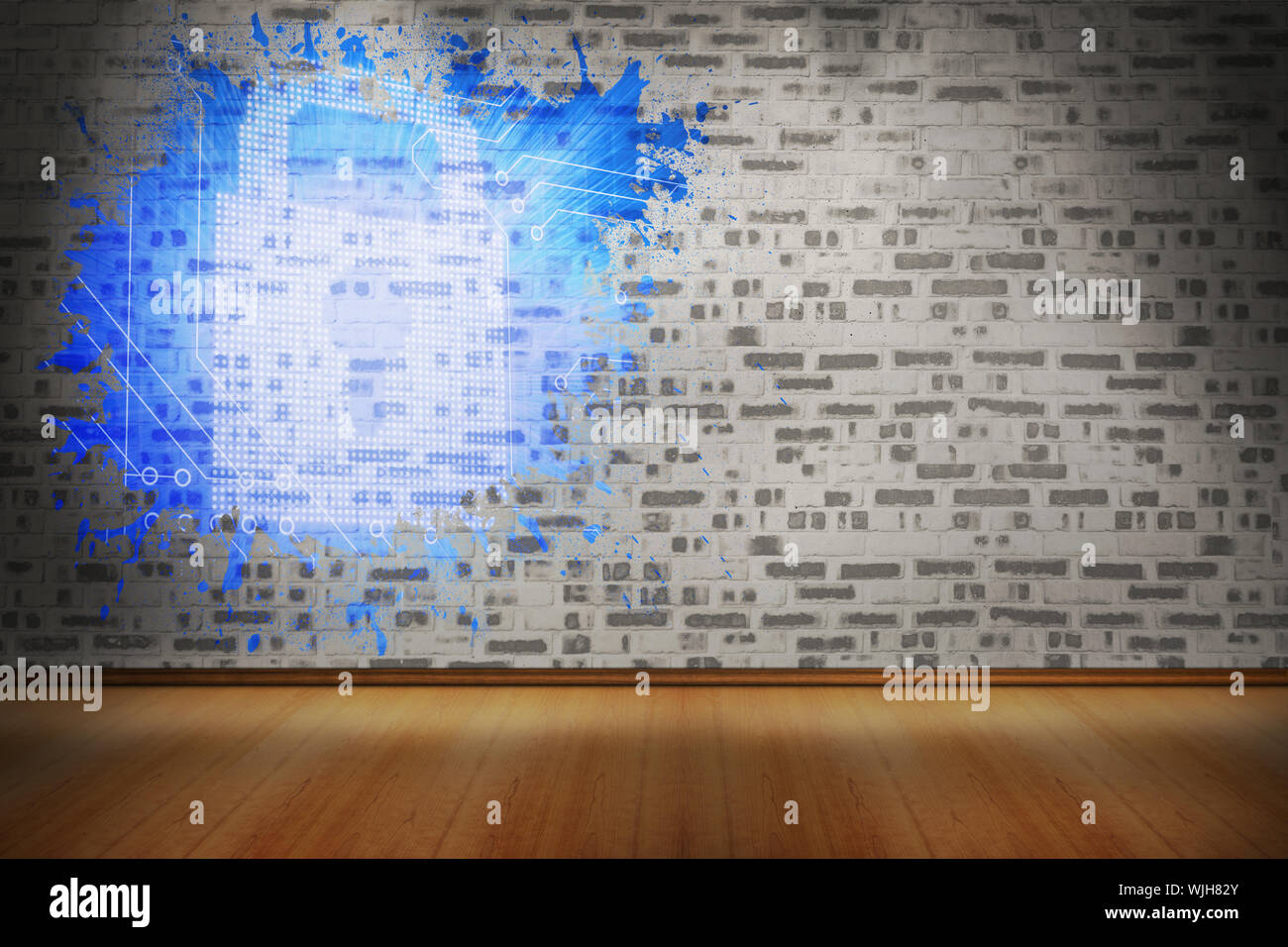 Splash on wall revealing digital lock Stock Photo