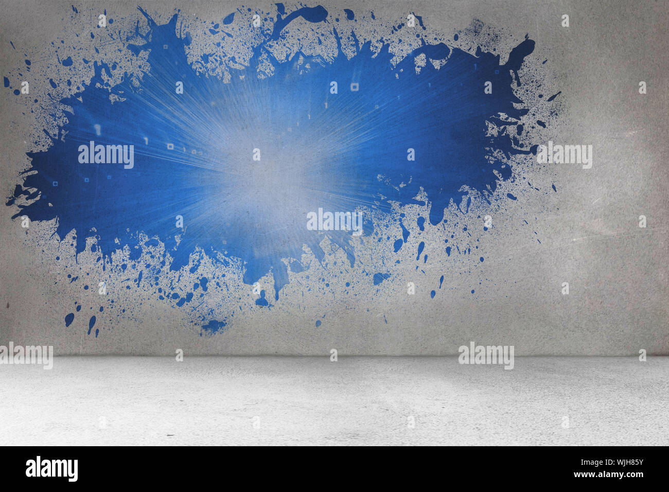 Splash on wall revealing blue light Stock Photo