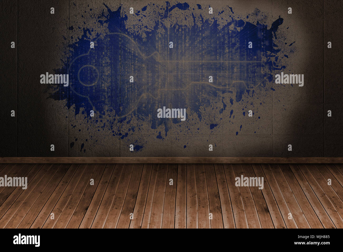 Splash on wall revealing digital key Stock Photo