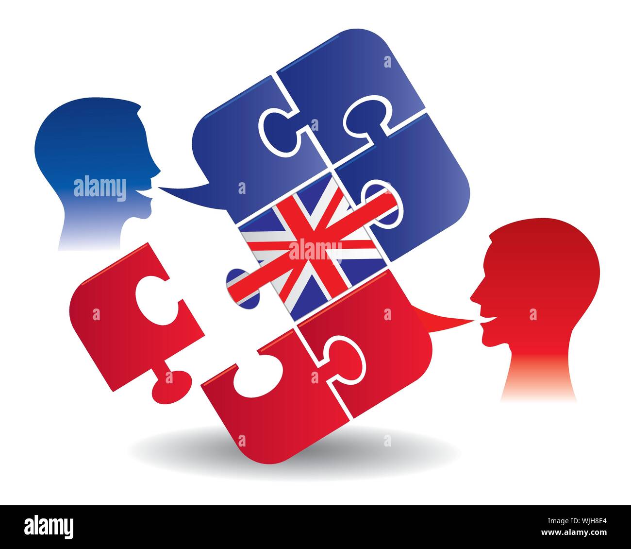 English lesson dialog. Two students and puzzle bubble talk with a British  flag symbolizing English converation. Vector available Stock Vector Image &  Art - Alamy