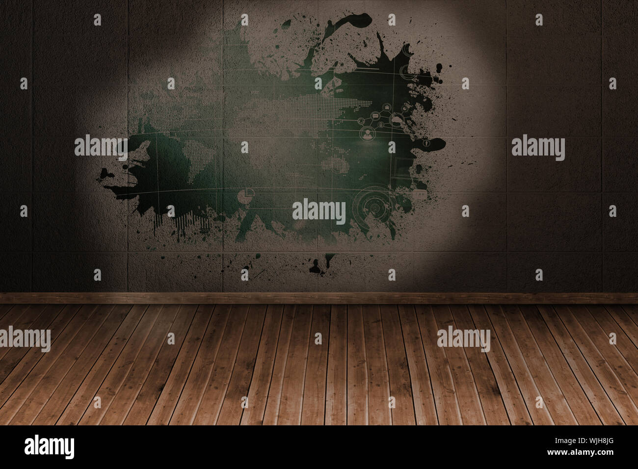 Splash on wall revealing technology interface Stock Photo