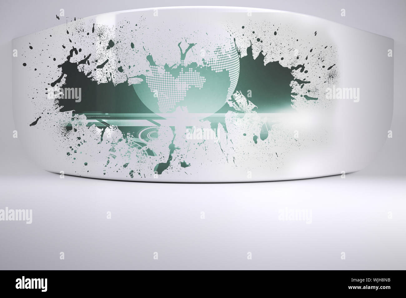 Splash on wall revealing global graphic Stock Photo