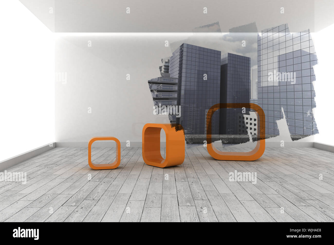 Abstract screen in room showing cityscape Stock Photo