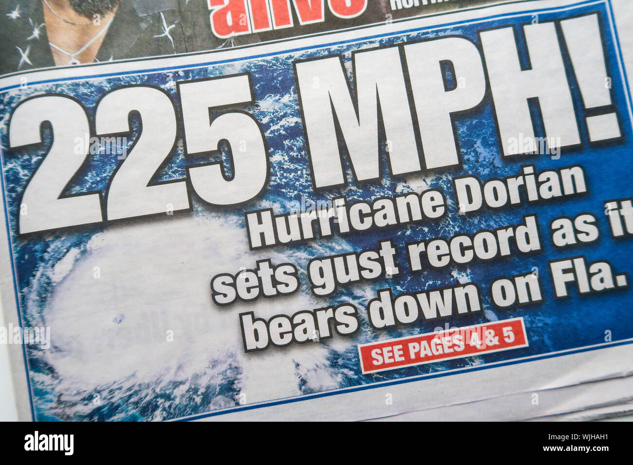 New York Post Newspaper Coverage of Hurricane Dorian, September 2019 Stock Photo