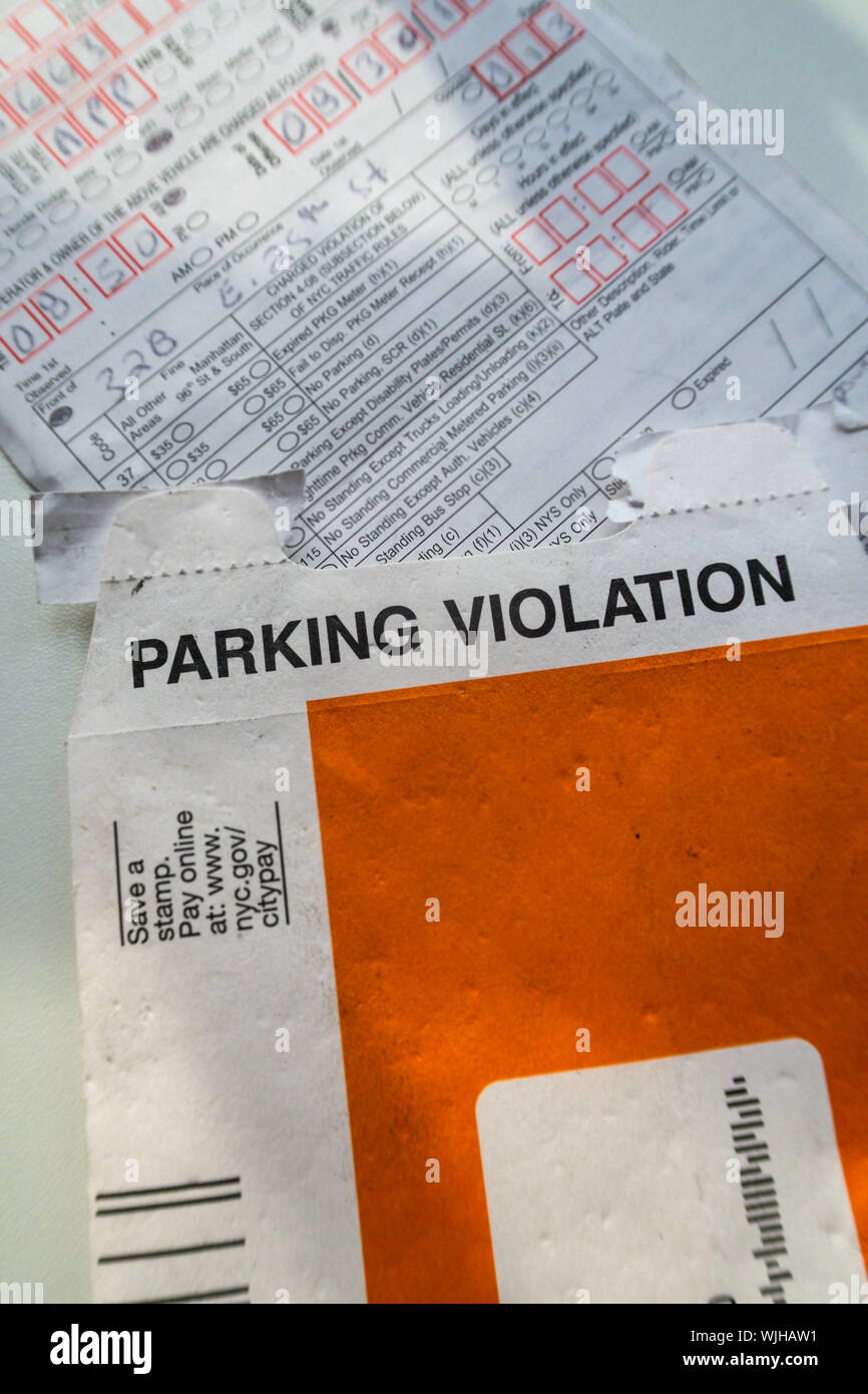 Parking Violation Envelop and Ticket, NYC Stock Photo