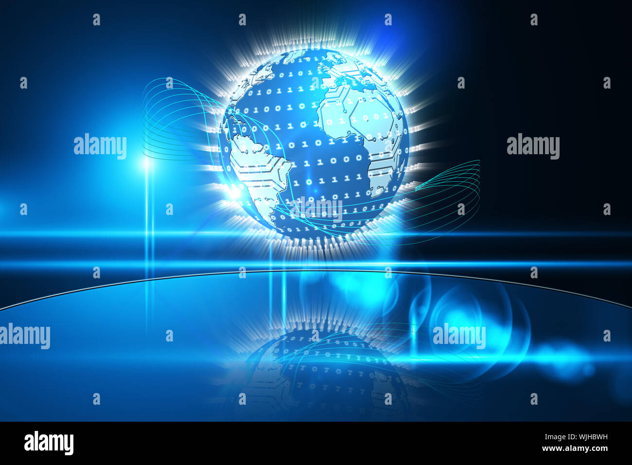 Glowing earth with binary code Stock Photo