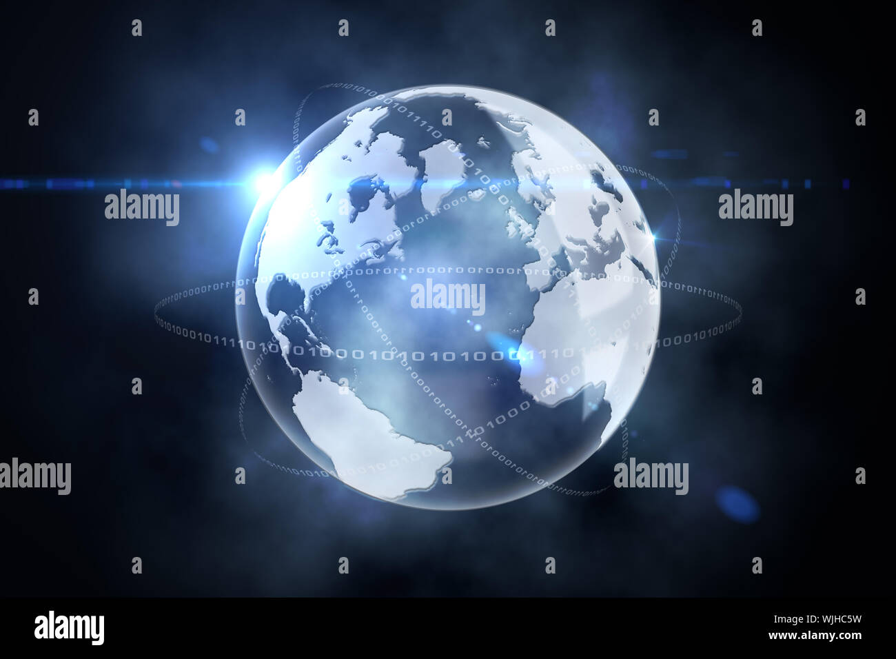 Glowing earth with binary code Stock Photo
