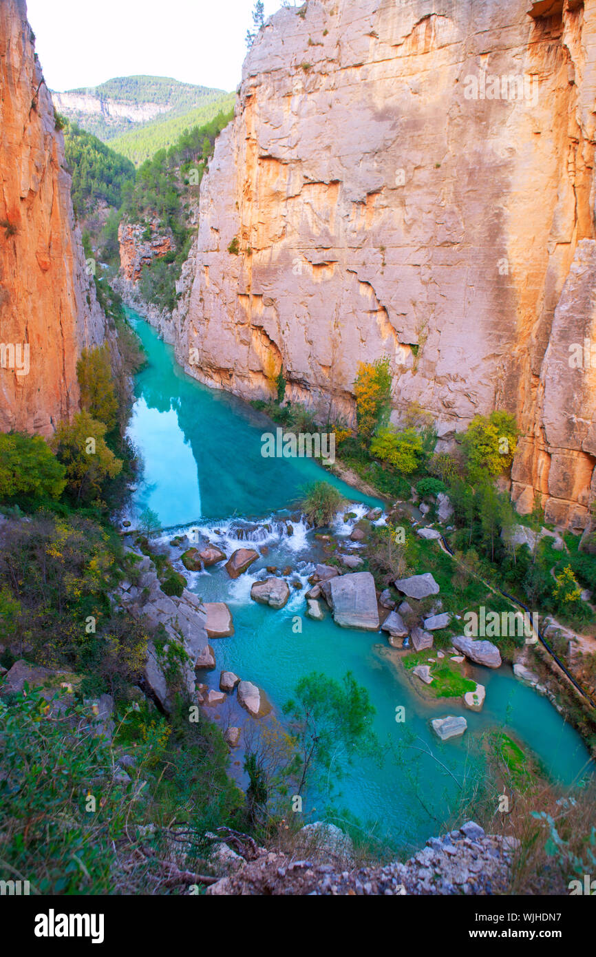 Mijares river and mountains in Montanejos Castellon at Spain Stock