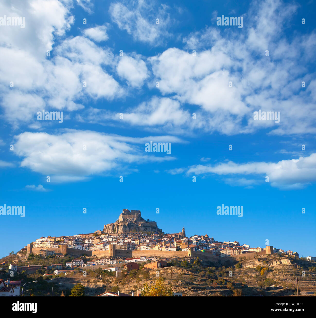 Morella village is Maestrazgo Castellon with castle in Spain Stock Photo