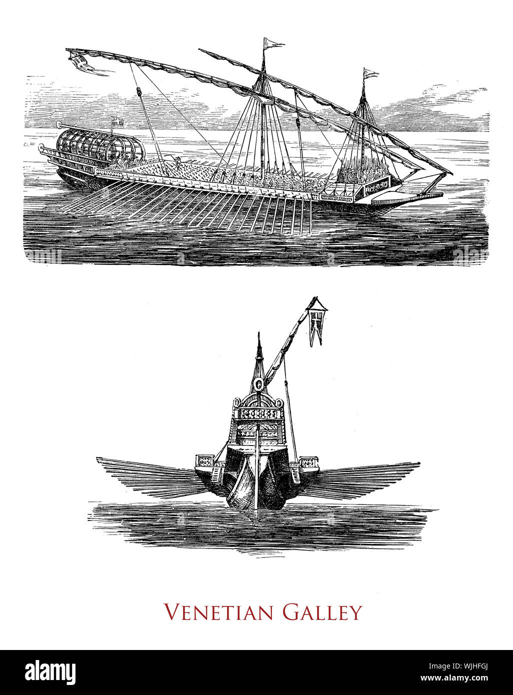 The Venetian galley was the ship of the Venetian Republic derived from the Roman trireme used as warship and for high value cargoes Stock Photo