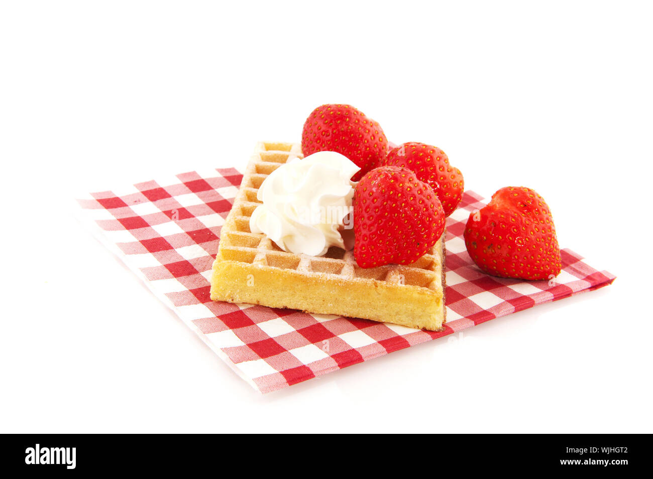 Belgium traditional waffle with strawberries and whipped cream Stock ...