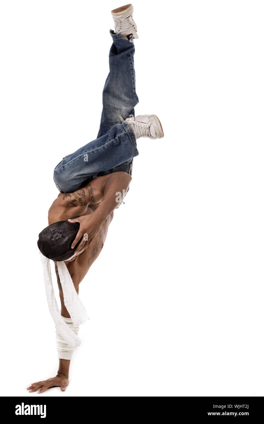 One handed hip hop dance on a white background Stock Photo