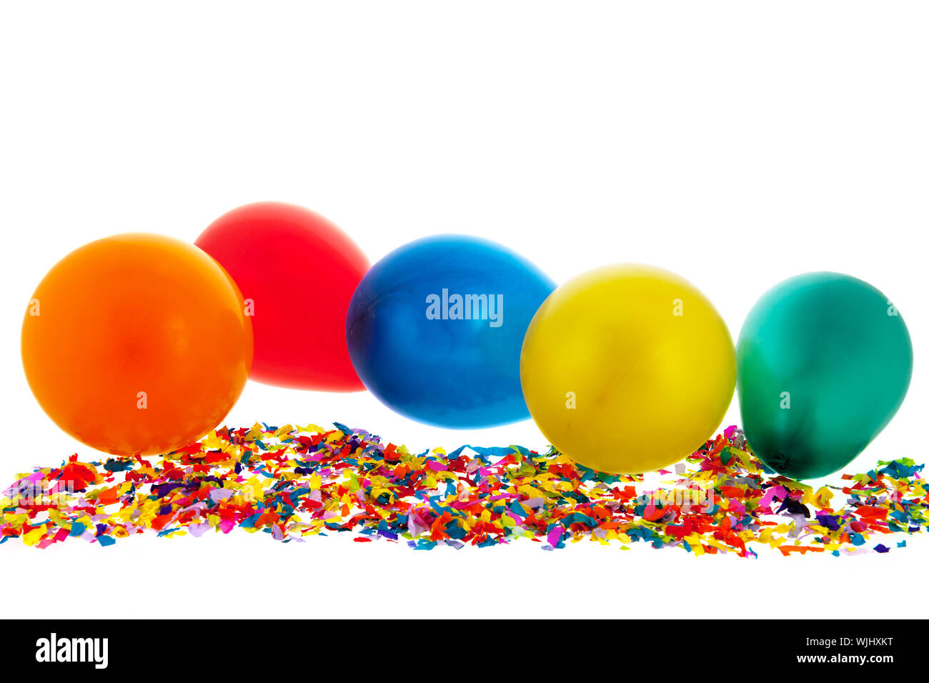 Colorful confetti and balloons isolated over white background Stock Photo Alamy