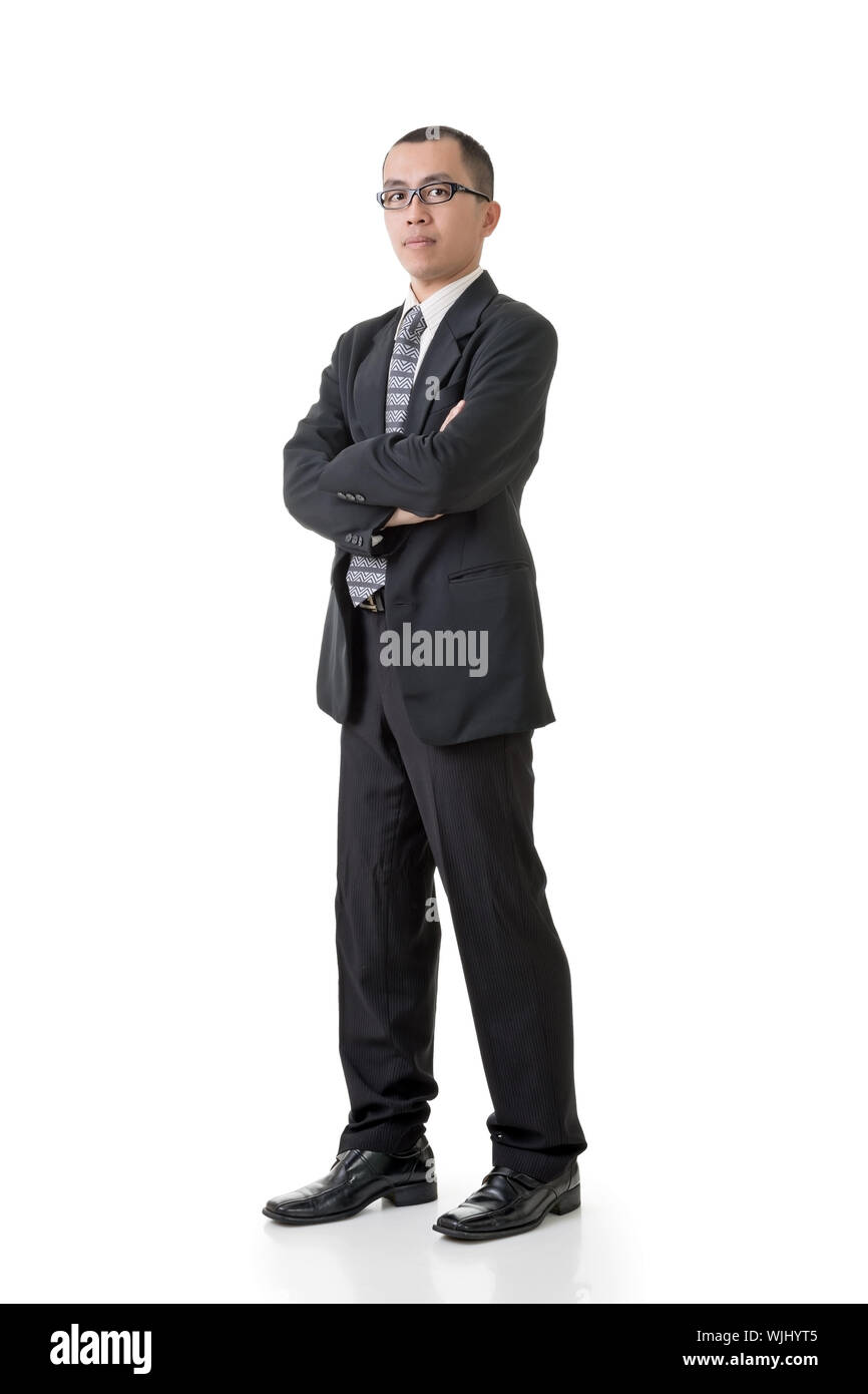 Confident Asian businessman, full length portrait isolated on white ...