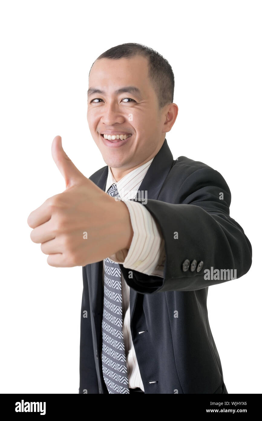 Mature businessman give you a gesture of excellent, closeup portrait on ...
