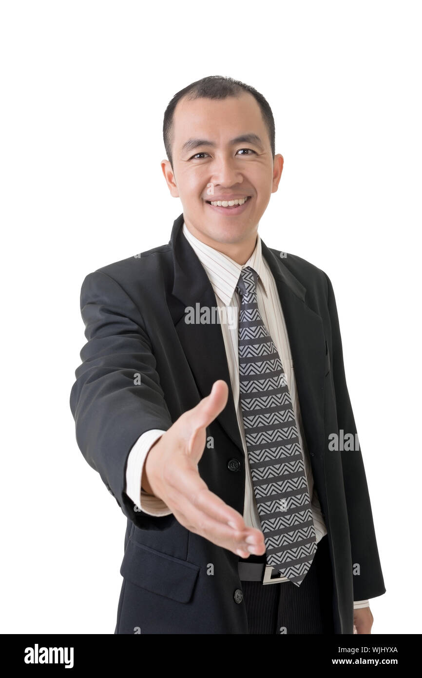 Confident businessman shake hand with you, closeup portrait on white ...