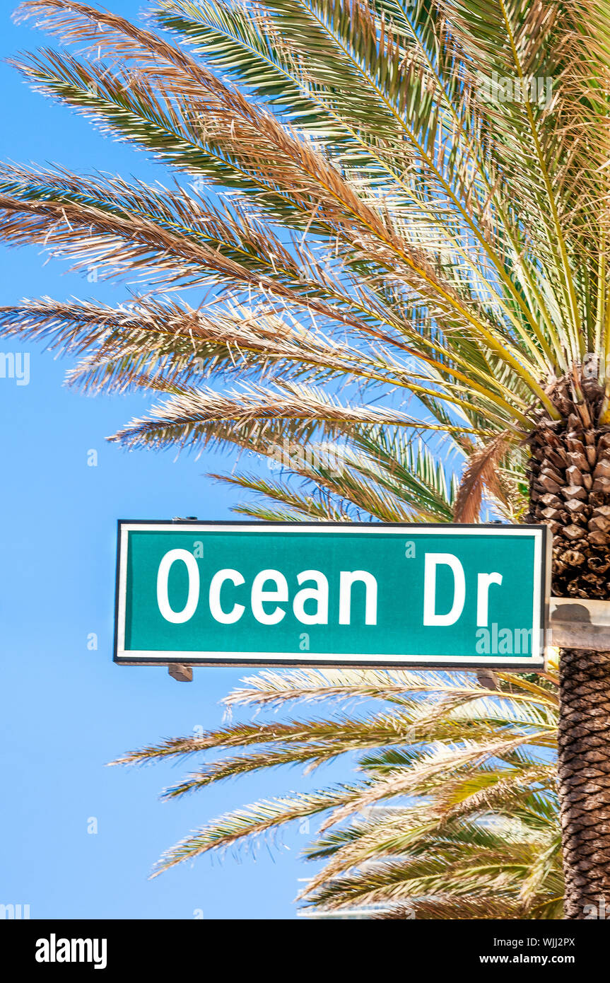 street sign of famous street Ocean Drive Stock Photo