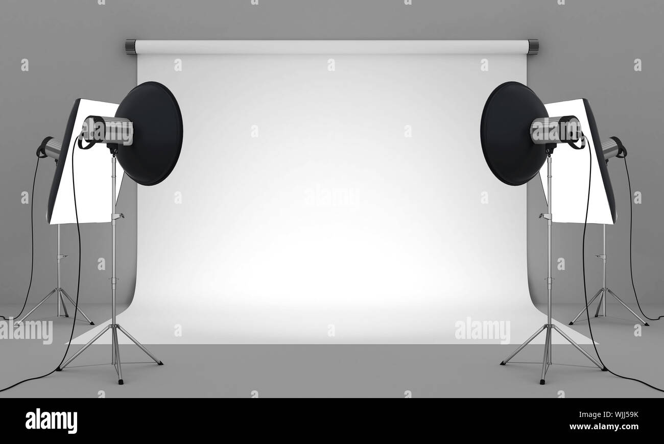 Empty photo studio with lighting equipment Stock Photo - Alamy