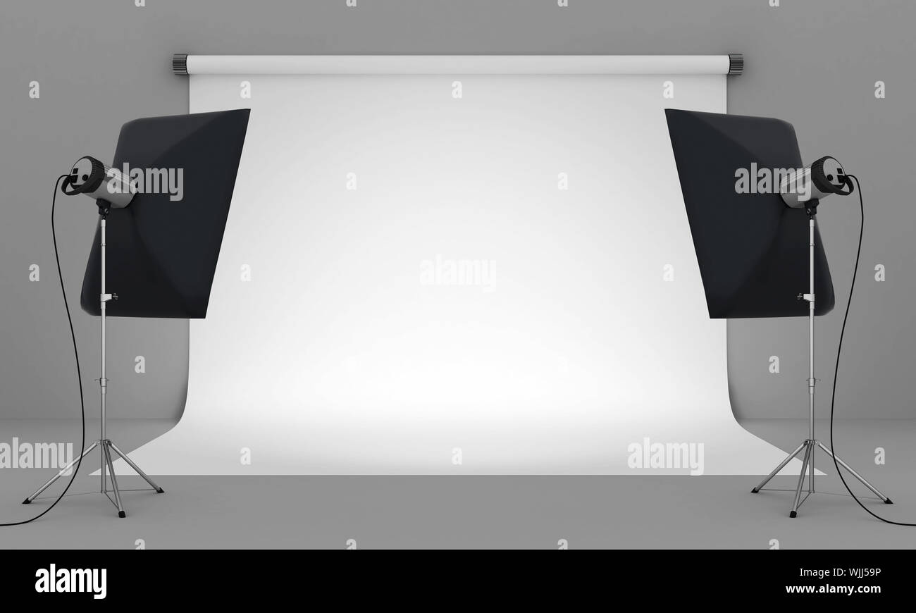 Empty photo studio with lighting equipment Stock Photo - Alamy