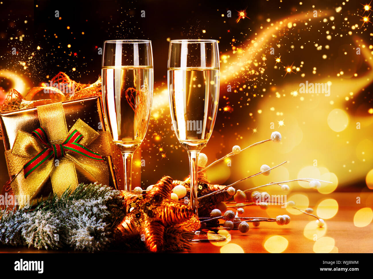 New Year and Christmas Celebration. Two Champagne Glasses Stock Photo ...