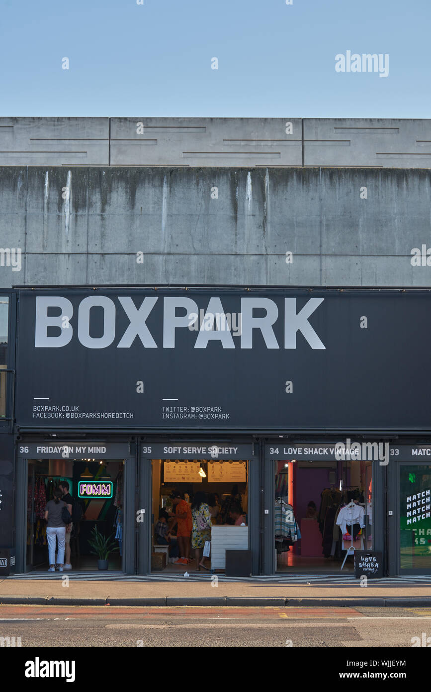 boxpark shoppng east london Stock Photo