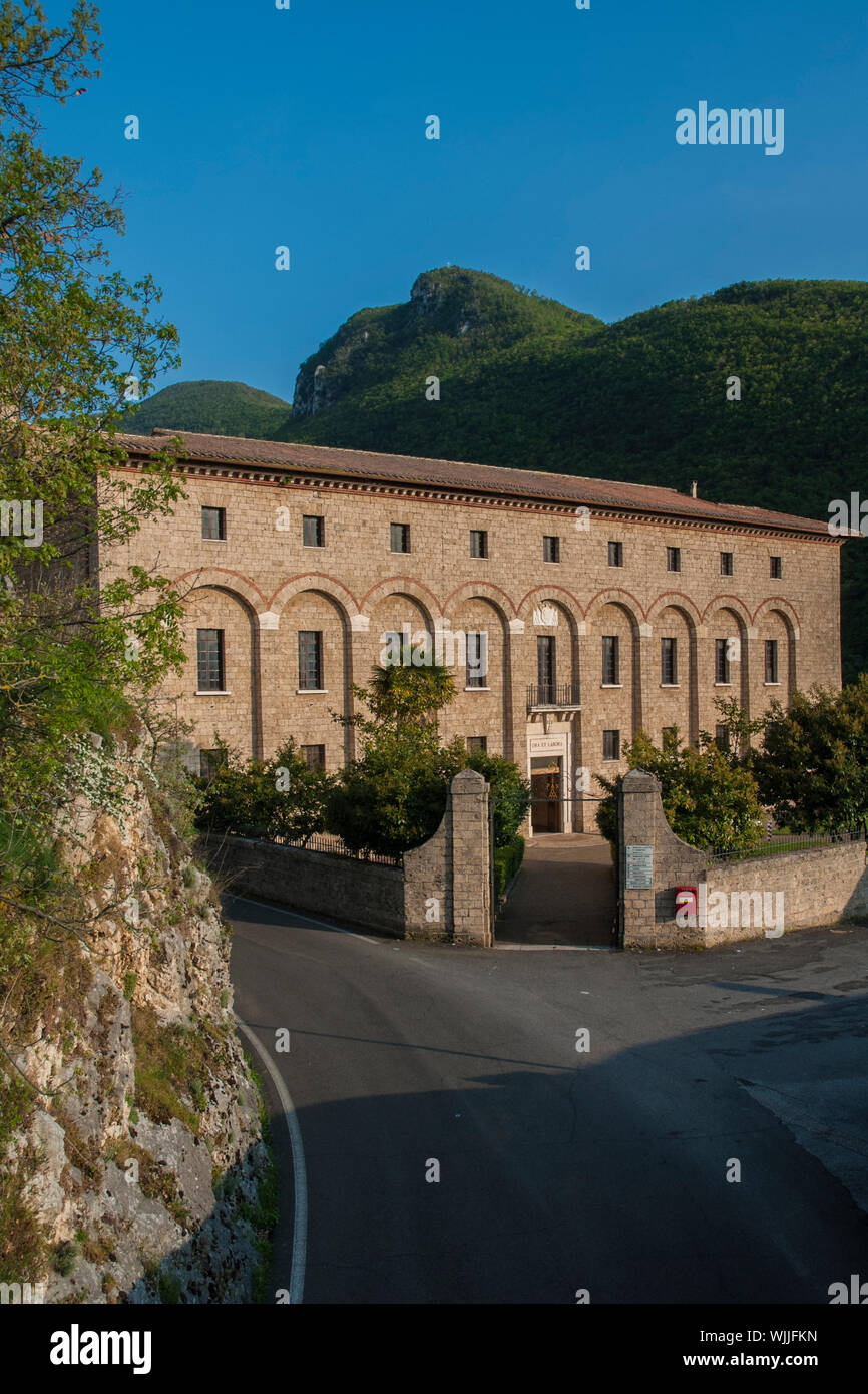 Santa Scholastica's Benedictine Monastery - External view of the facade - Subiaco (Rome) Italy Stock Photo
