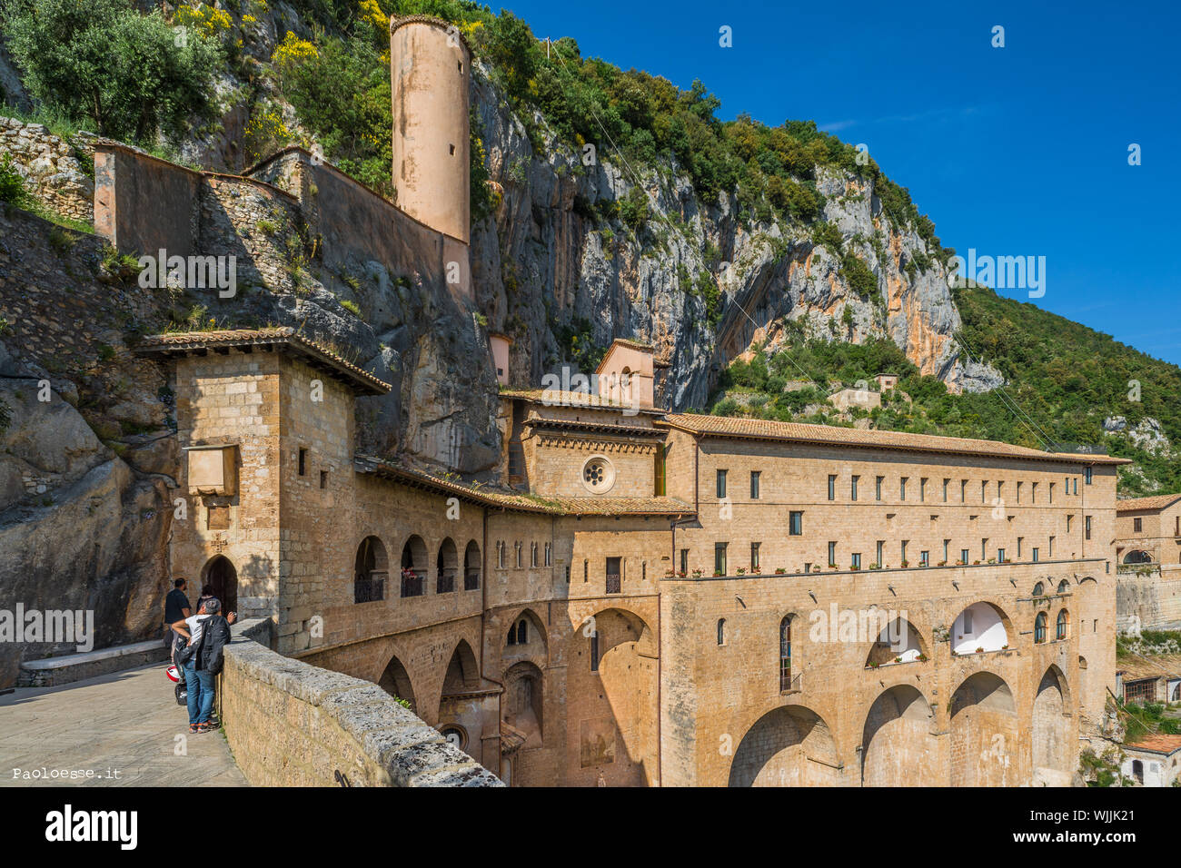 Subiaco, Latium / Italy - June 8 2014: Visitors going to the Holy Cave Benedictine Sanctuary Stock Photo