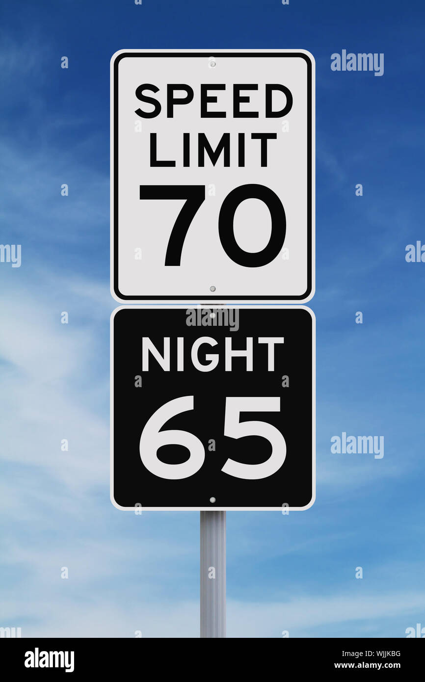 Daytime and Nighttime Speed Limit Signs Stock Photo